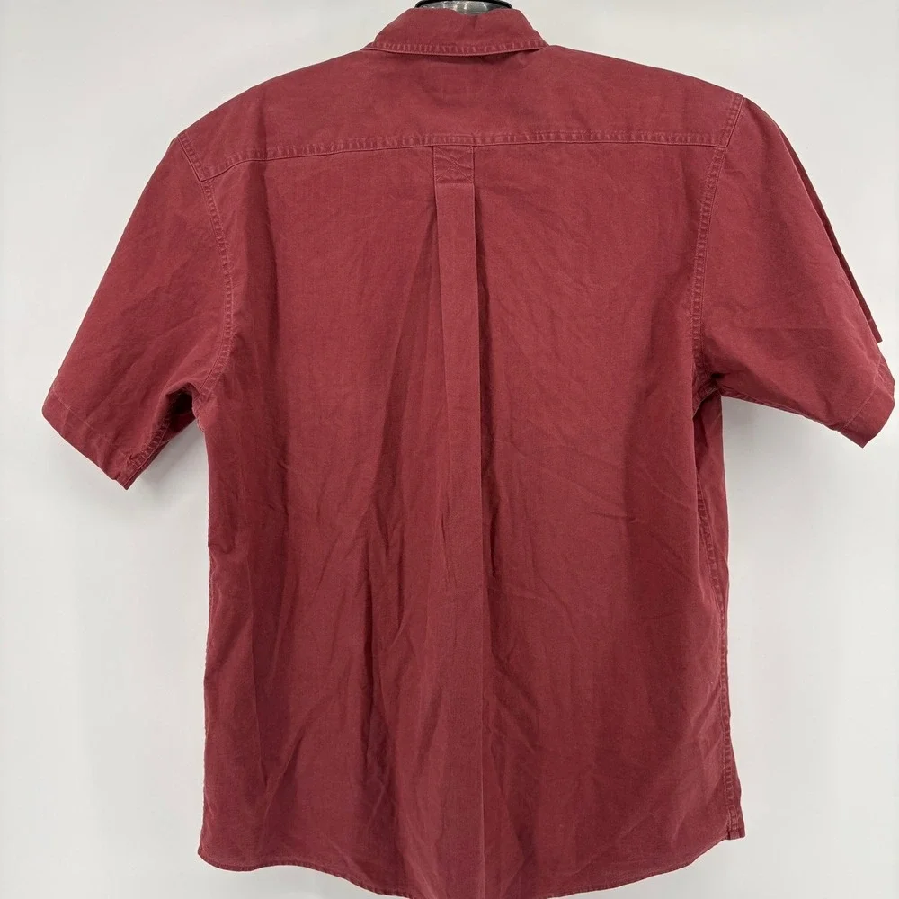 LL Bean Mens Large Tall Short Sleeve Button Down Shirt Burgundy Red Cotton 0FCX1